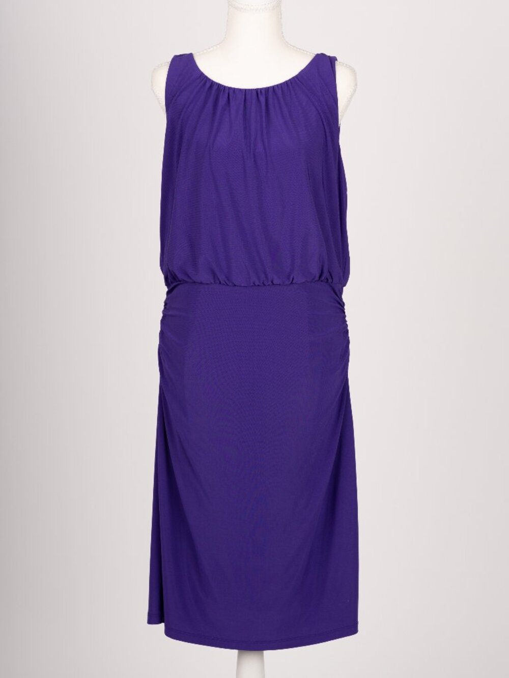 Lauren Ralph Lauren Purple Jersey Ruched Blouson Dress Sz 12 EUC Cocktail Office